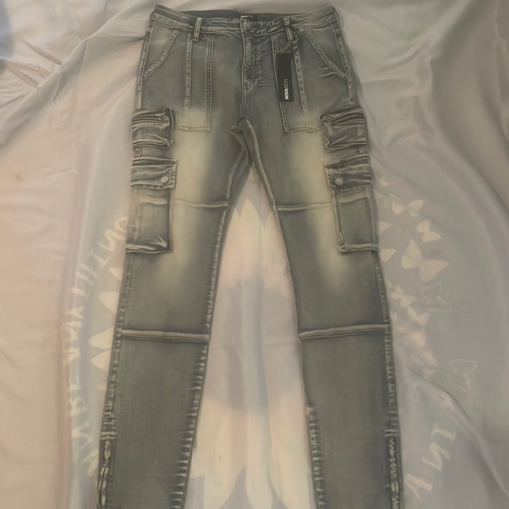 Light wash denim cargo pockets